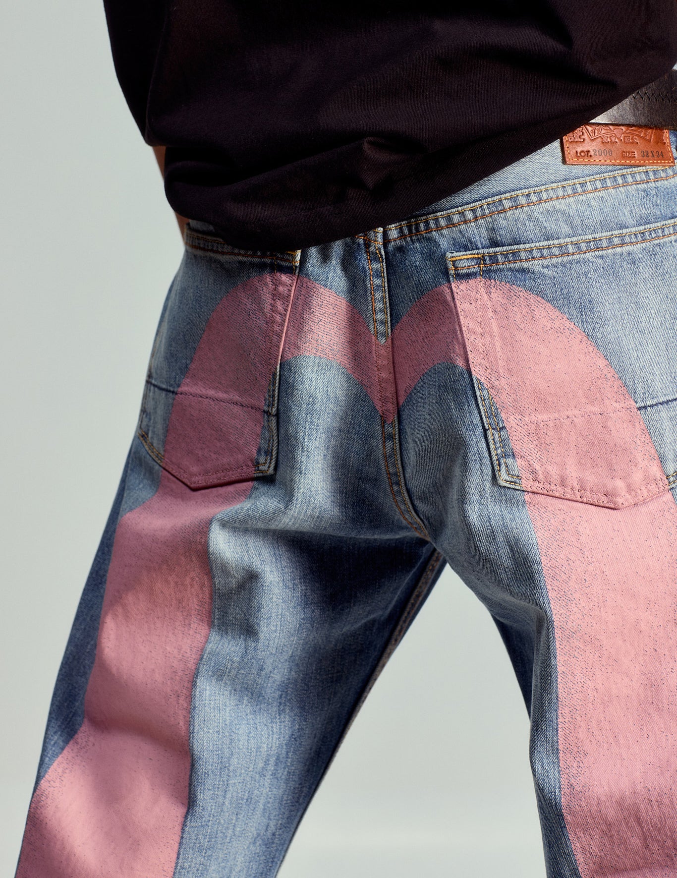 大M印花闊腳牛仔褲 #2000