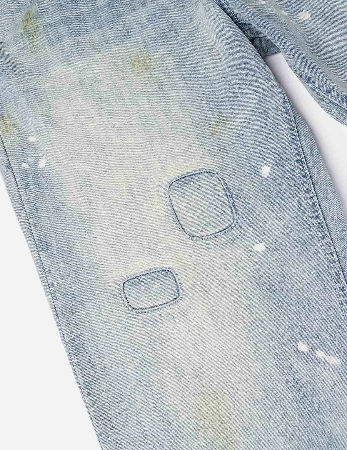 洗水拼接與海鷗印花寬版牛仔褲