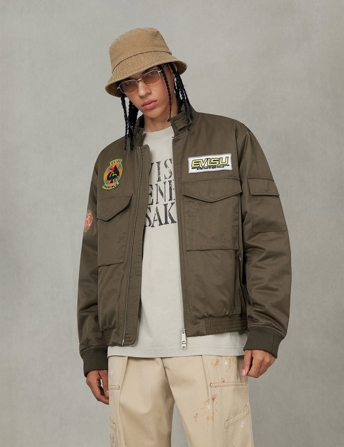 多重商標刺繡徽章常規版型夾棉飛行員外套