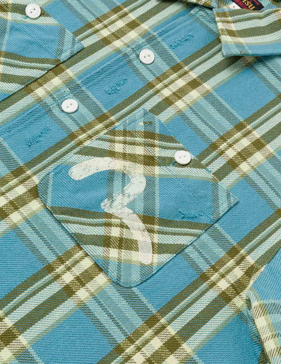 Seagull Print Relax Fit Plaid Flannel Shirt