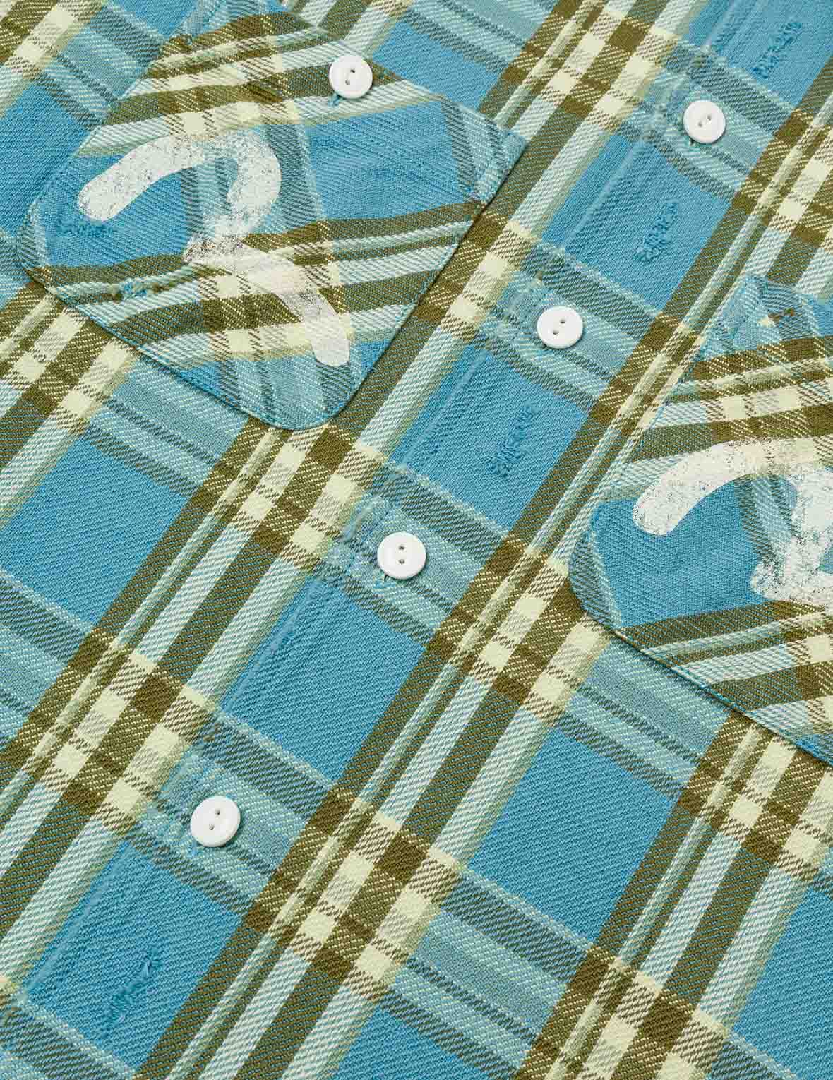 Seagull Print Relax Fit Plaid Flannel Shirt