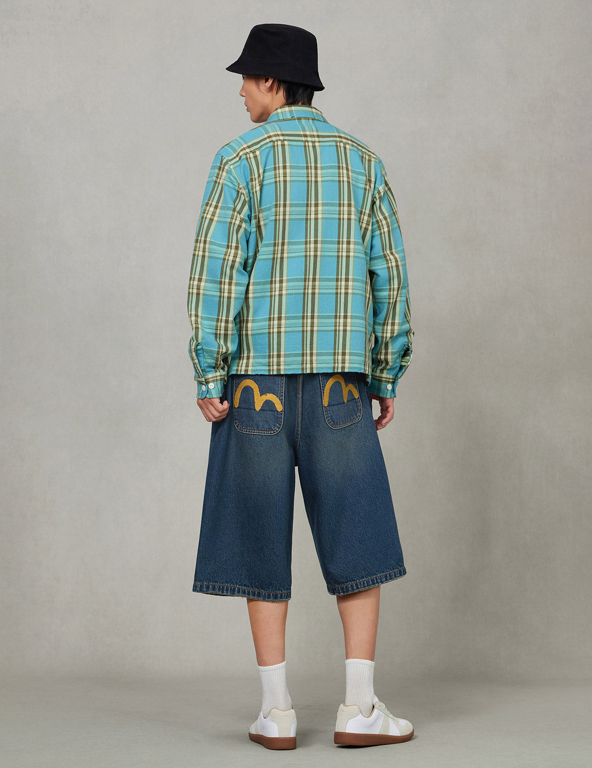 Seagull Print Relax Fit Plaid Flannel Shirt