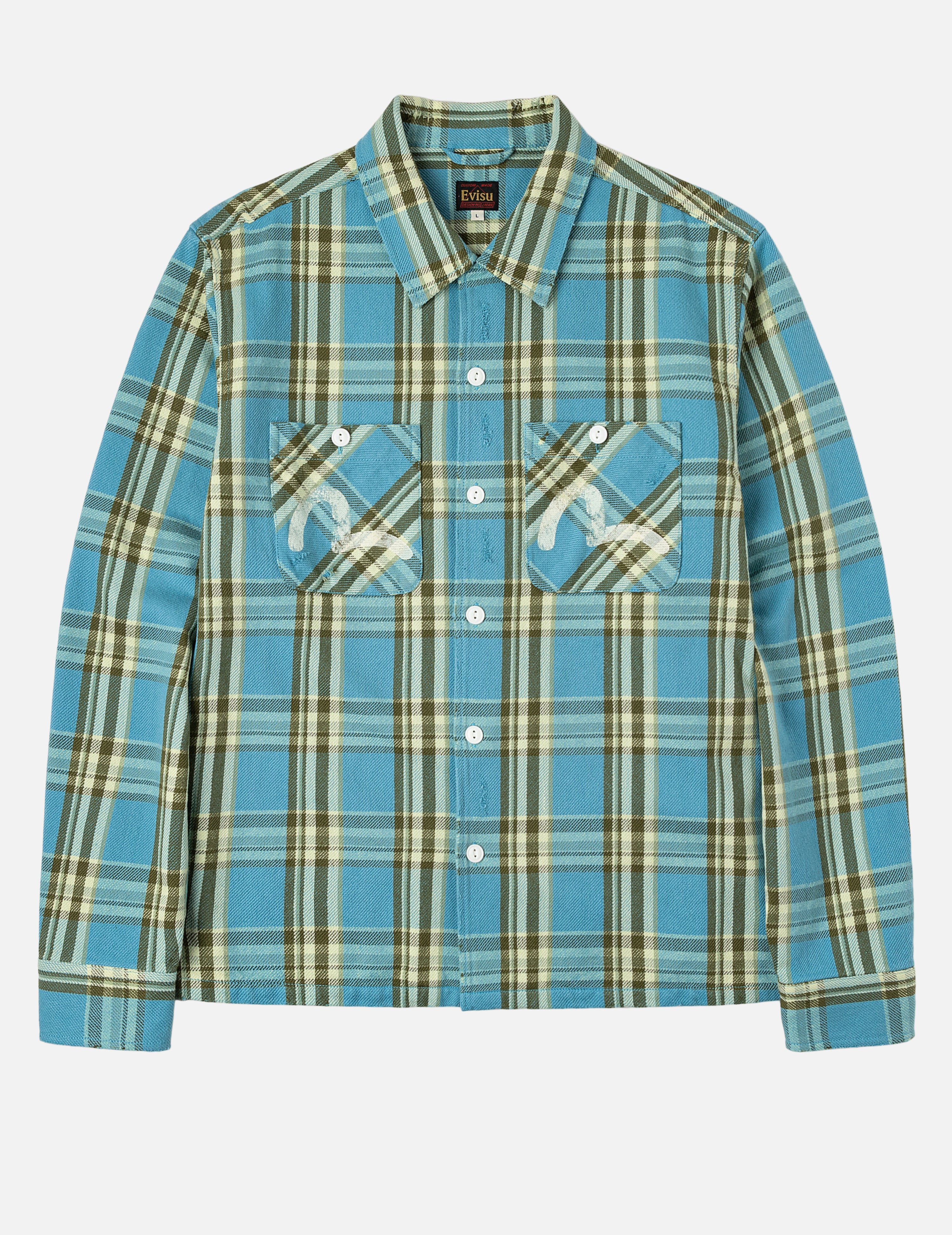 Seagull Print Relax Fit Plaid Flannel Shirt