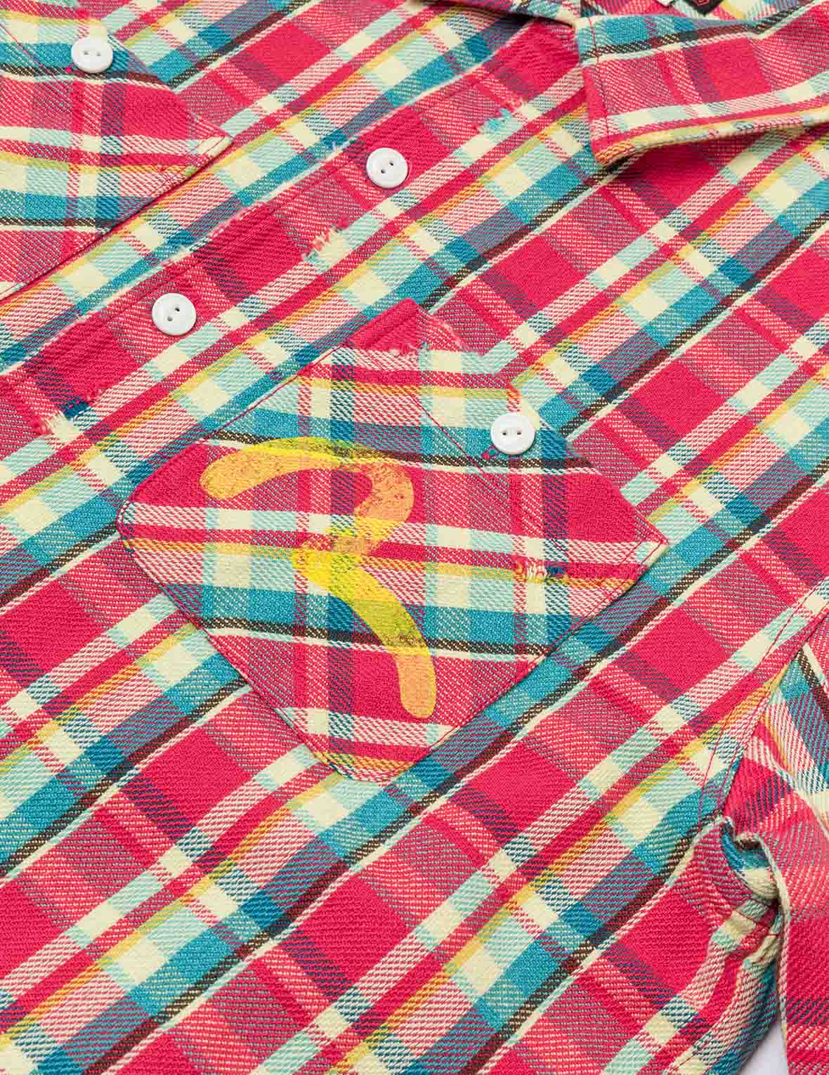 Seagull Print Relax Fit Plaid Flannel Shirt