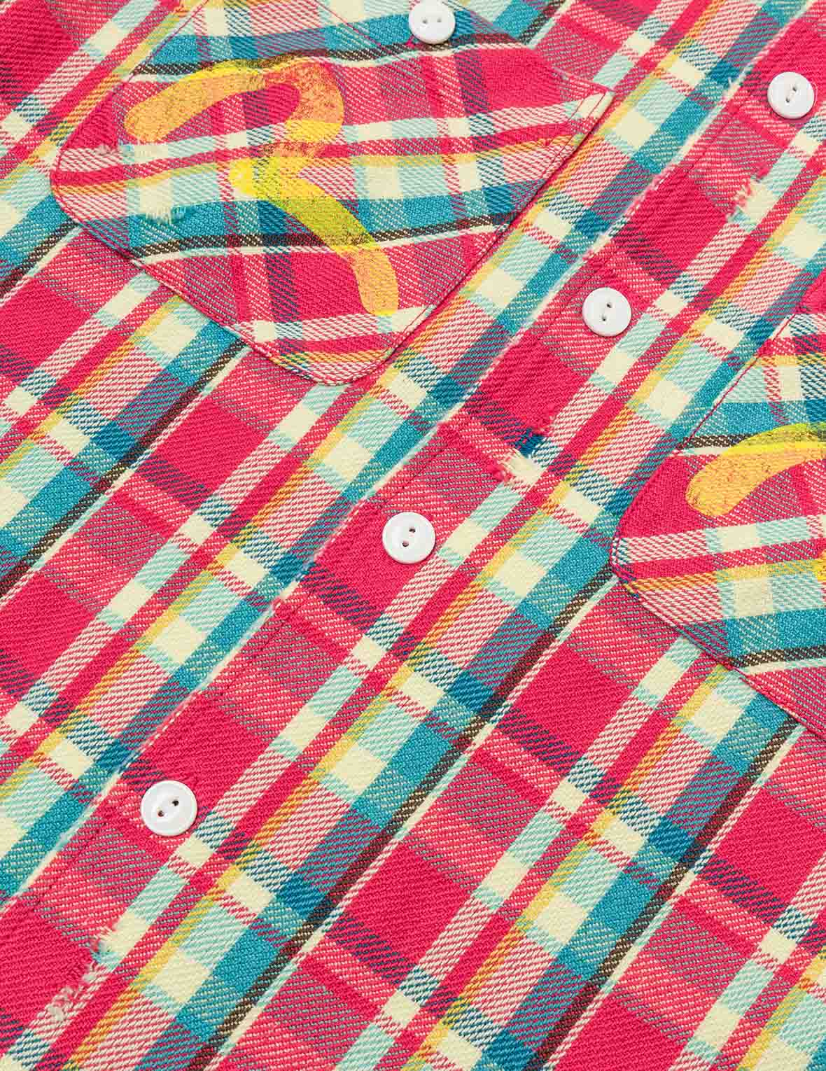 Seagull Print Relax Fit Plaid Flannel Shirt