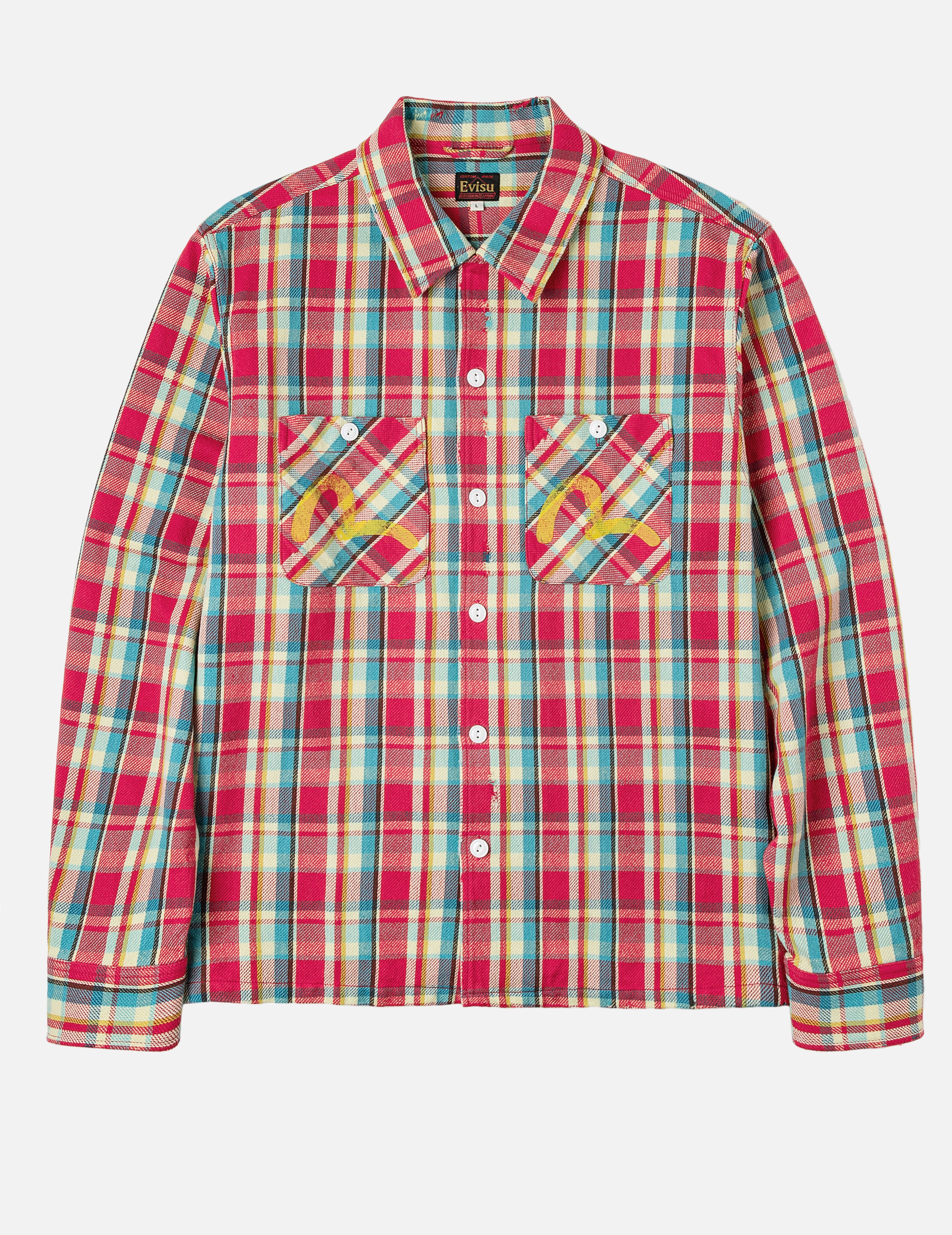 Seagull Print Relax Fit Plaid Flannel Shirt