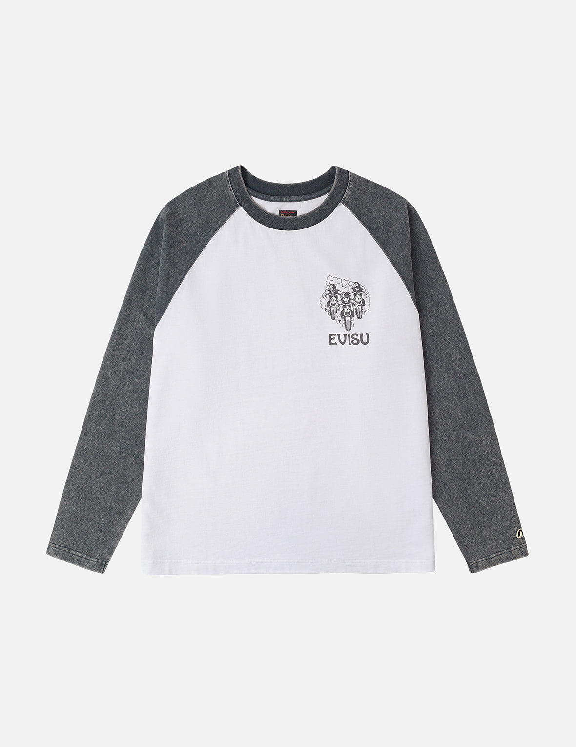 復古越野摩托車印花寬版休閒長袖T恤