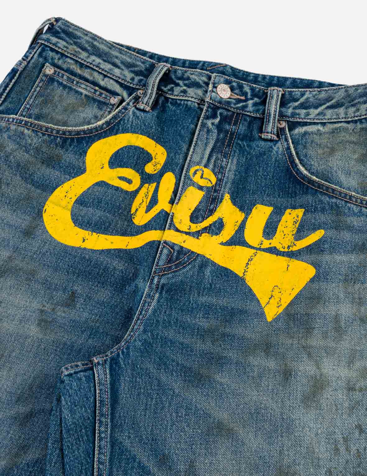 Oil Stain Evisu Logo Loose Fit Jeans