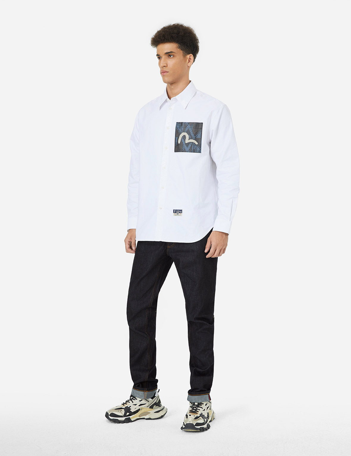 Patchwork Daicock Insert and Wheel Of Wisdom Embroidery Taper Fit Jeans #2017