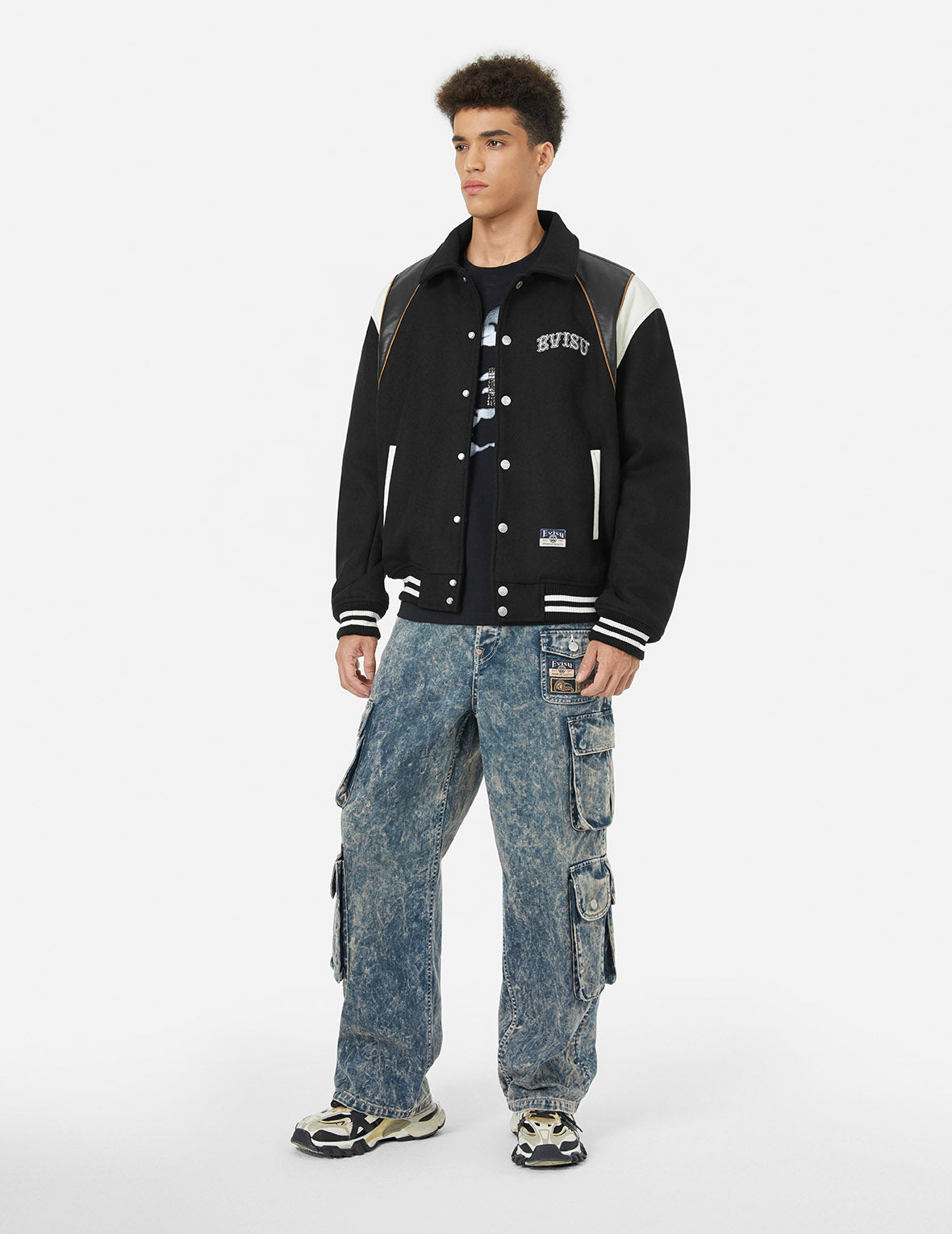 Logo and Seagull Applique Relax Fit Baseball Jacket