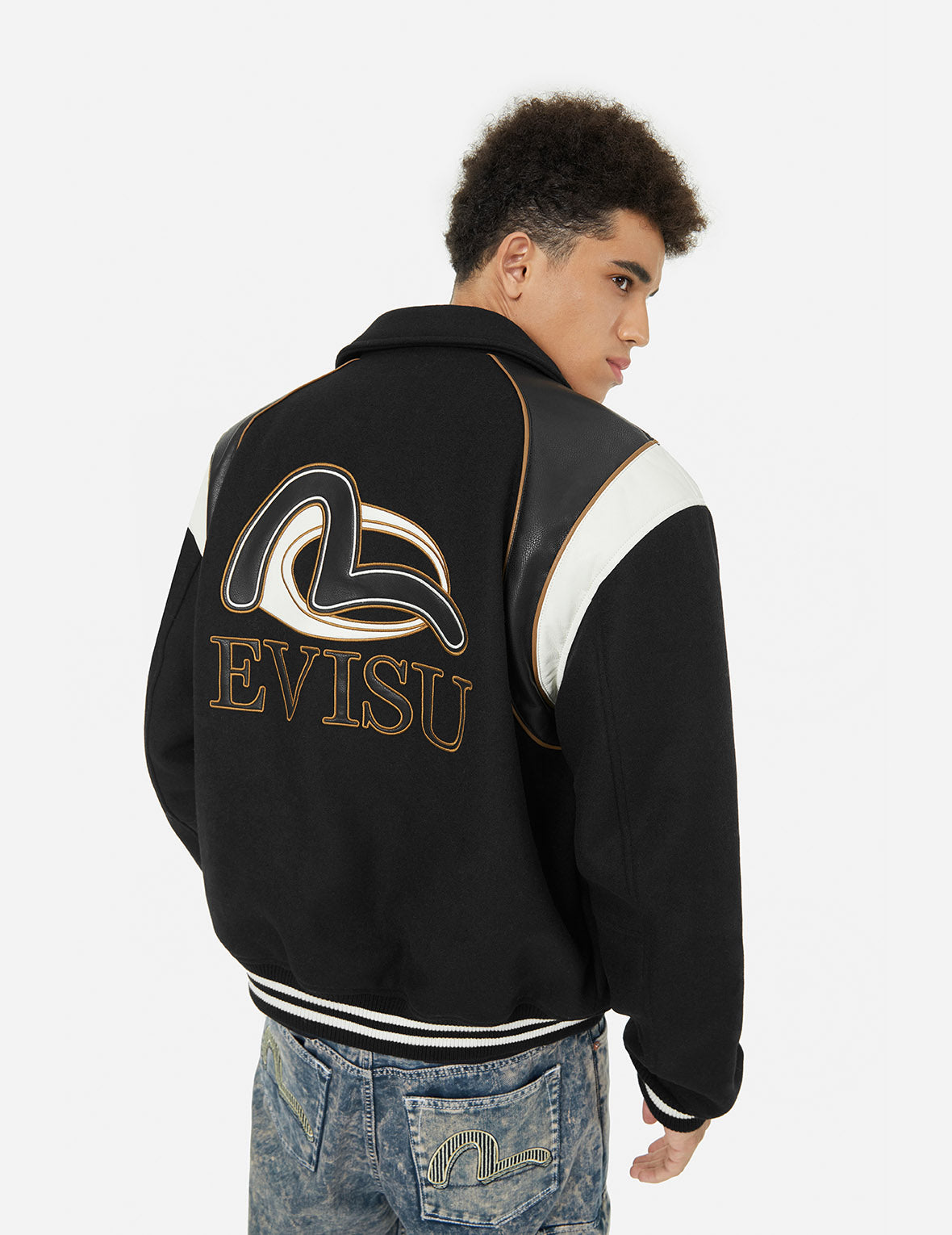 Logo and Seagull Applique Relax Fit Baseball Jacket