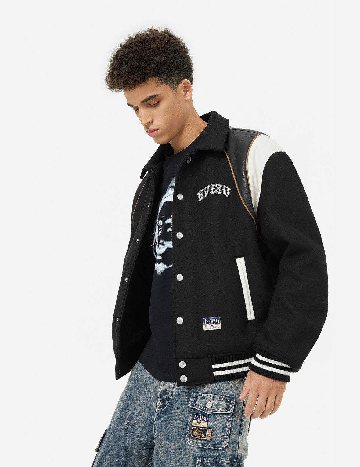 Logo and Seagull Applique Relax Fit Baseball Jacket