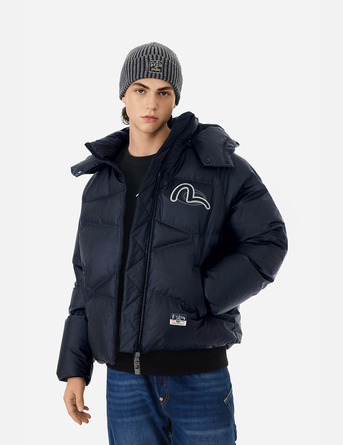 Logos and "Wheel of Wisdom" Embroidery Fashion Fit Down Jacket