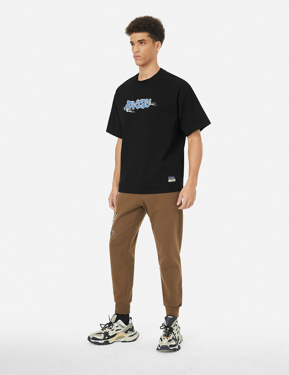 Logo and Ninja Daruma Daicock Print Loose Fit T-shirt