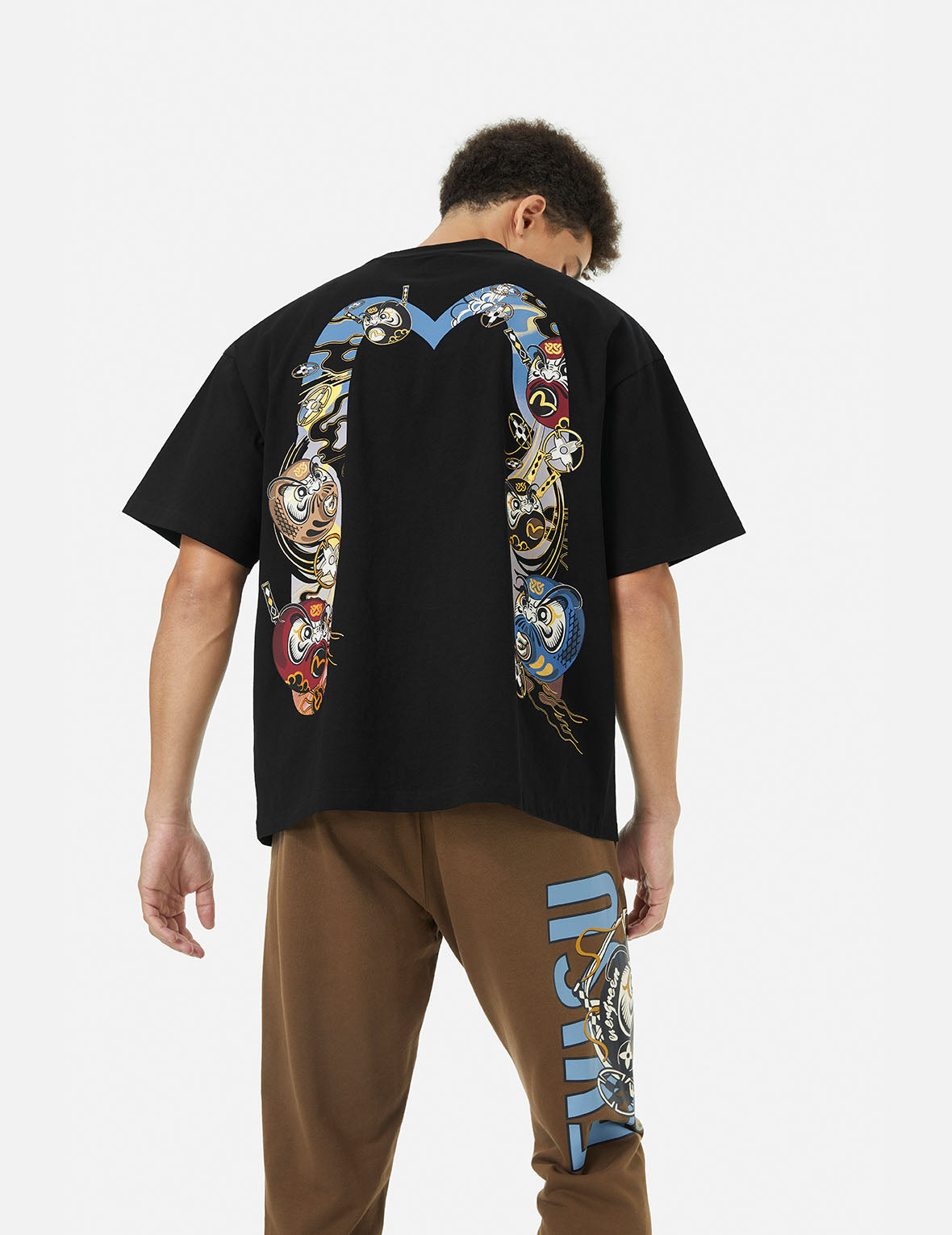 Logo and Ninja Daruma Daicock Print Loose Fit T-shirt