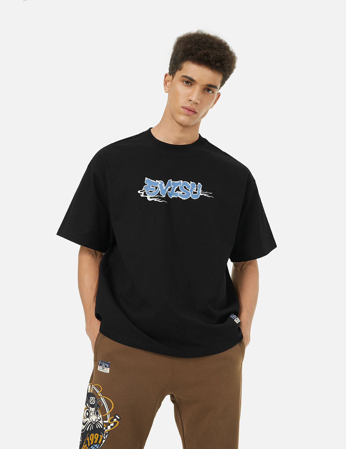 Logo and Ninja Daruma Daicock Print Loose Fit T-shirt