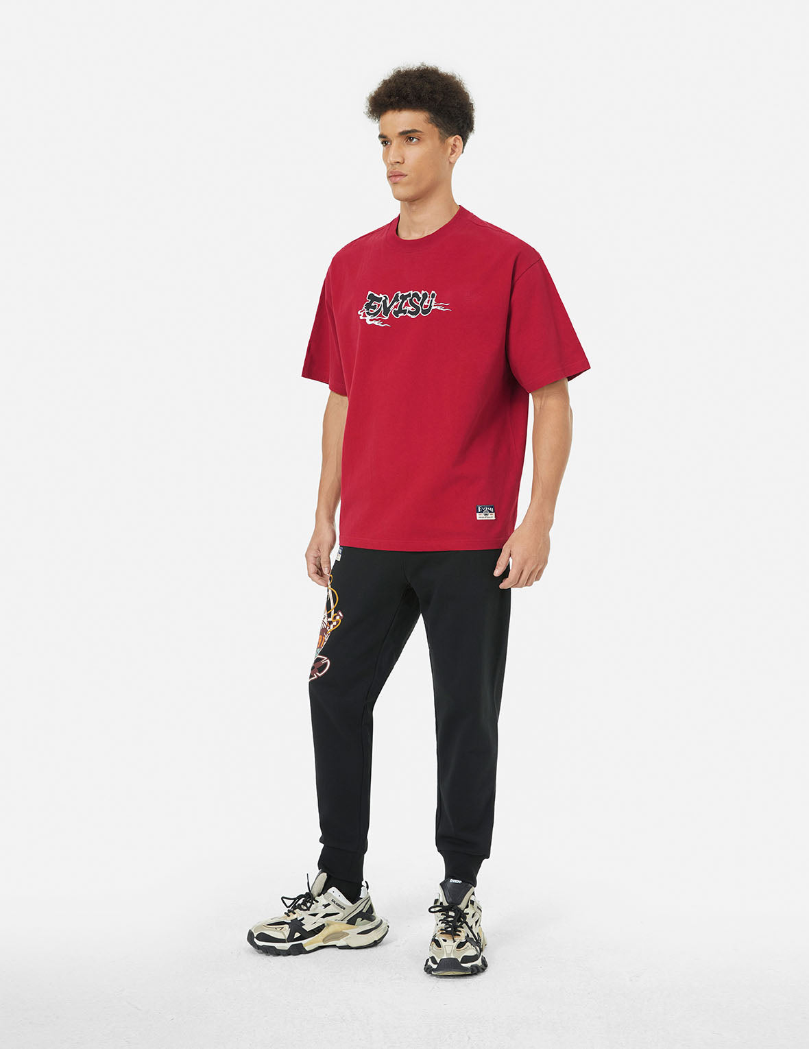 Logo and Ninja Daruma Daicock Print Loose Fit T-shirt