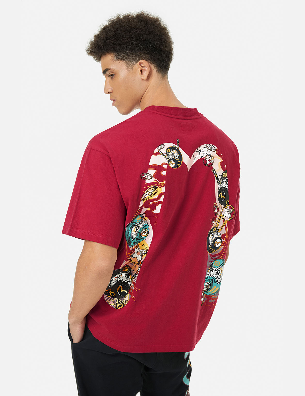 Logo and Ninja Daruma Daicock Print Loose Fit T-shirt