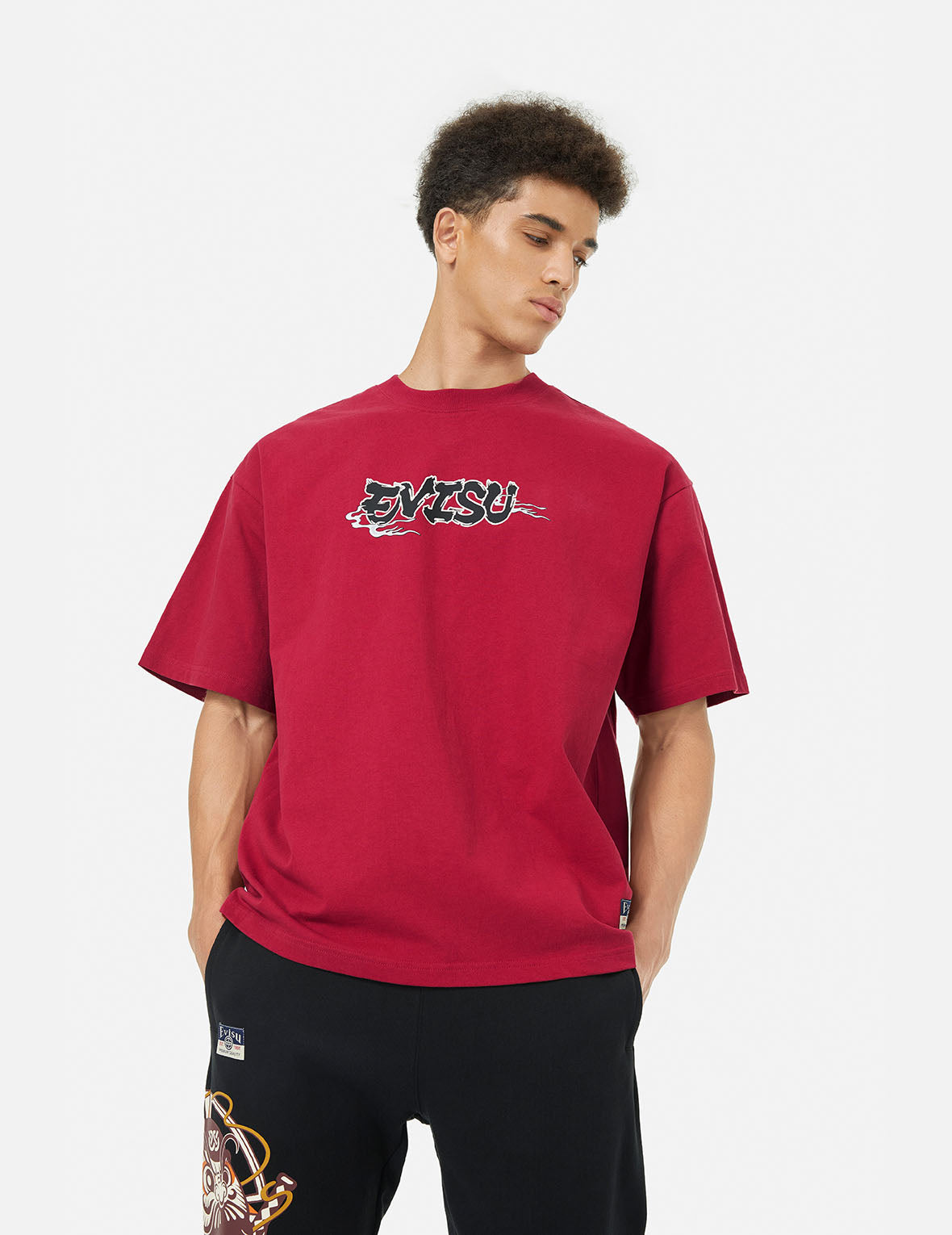 Logo and Ninja Daruma Daicock Print Loose Fit T-shirt