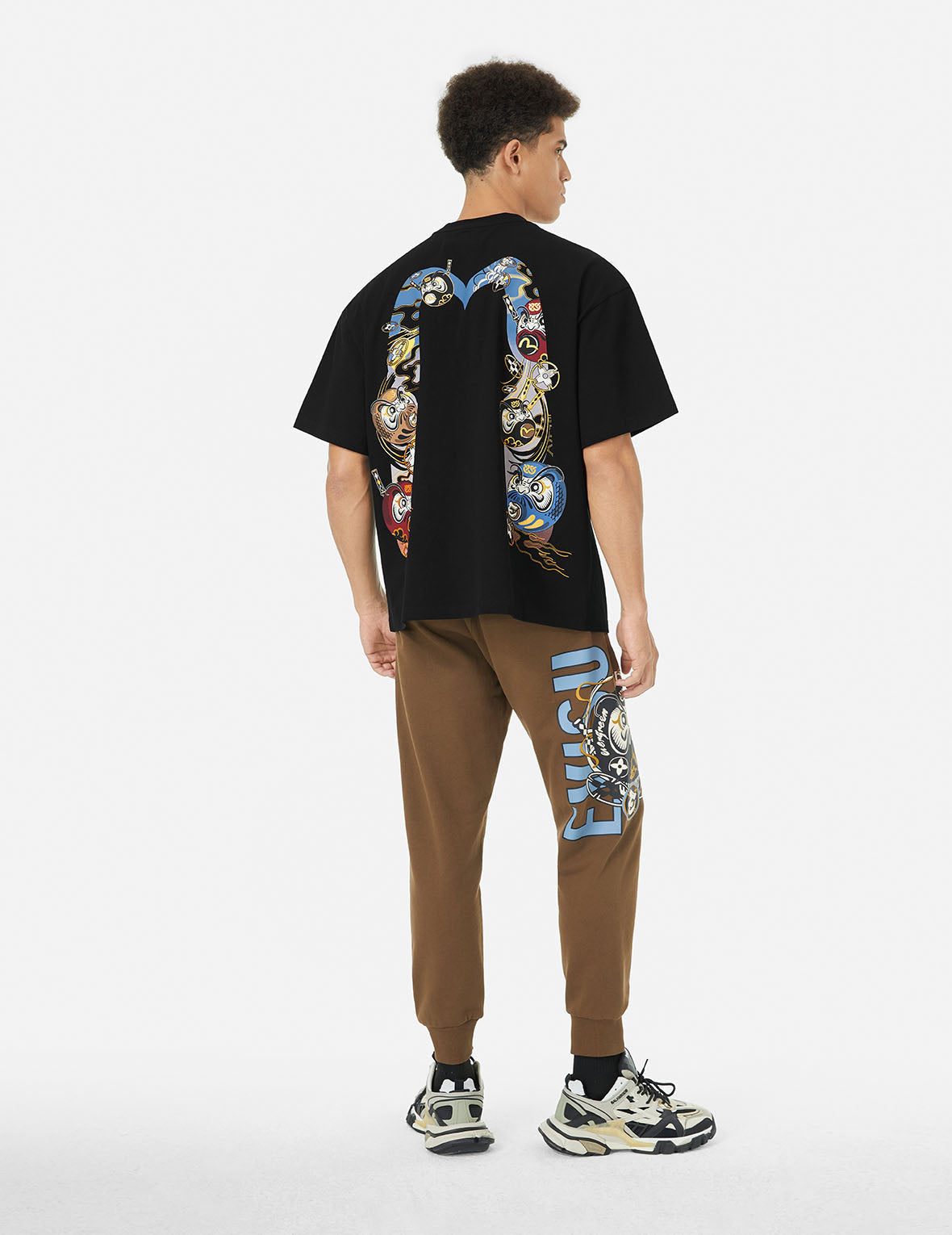 Logo and Ninja Daruma Daicock Print Loose Fit T-shirt