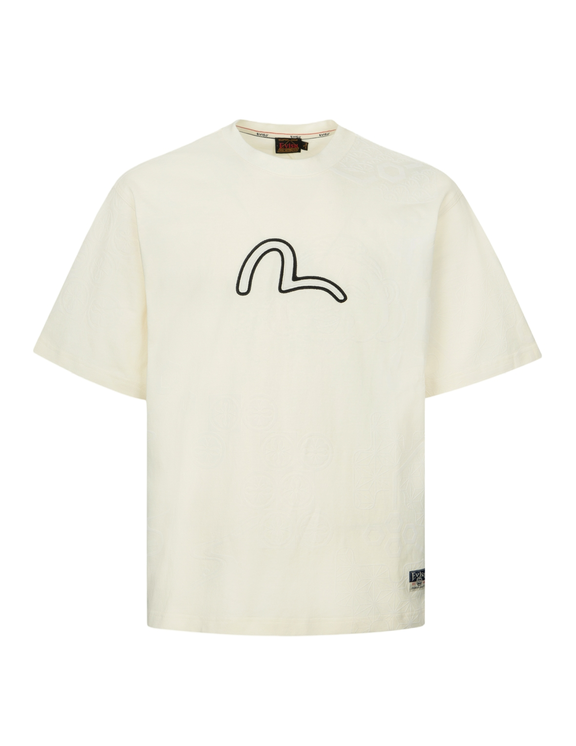 海鷗刺繡與滿地植絨圖案寬版休閒T恤