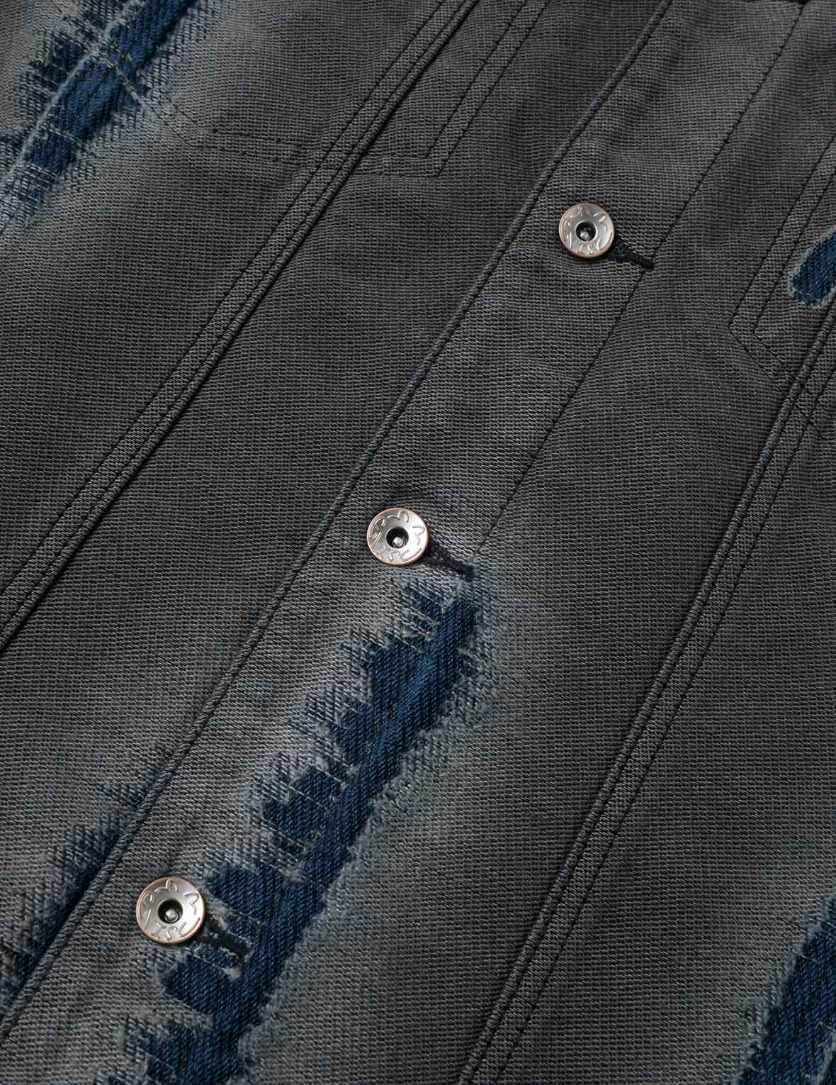 Distressed Seagull and Logo Print Relax Fit Washed Denim Jacket