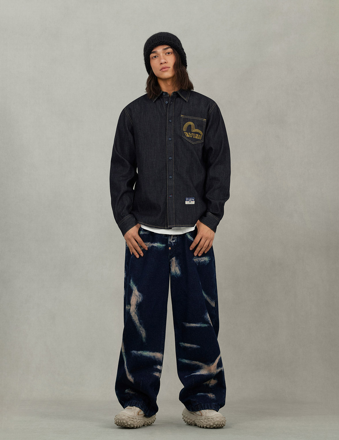 Seagull Embroidery Regular Fit Denim Long-sleeve Shirt