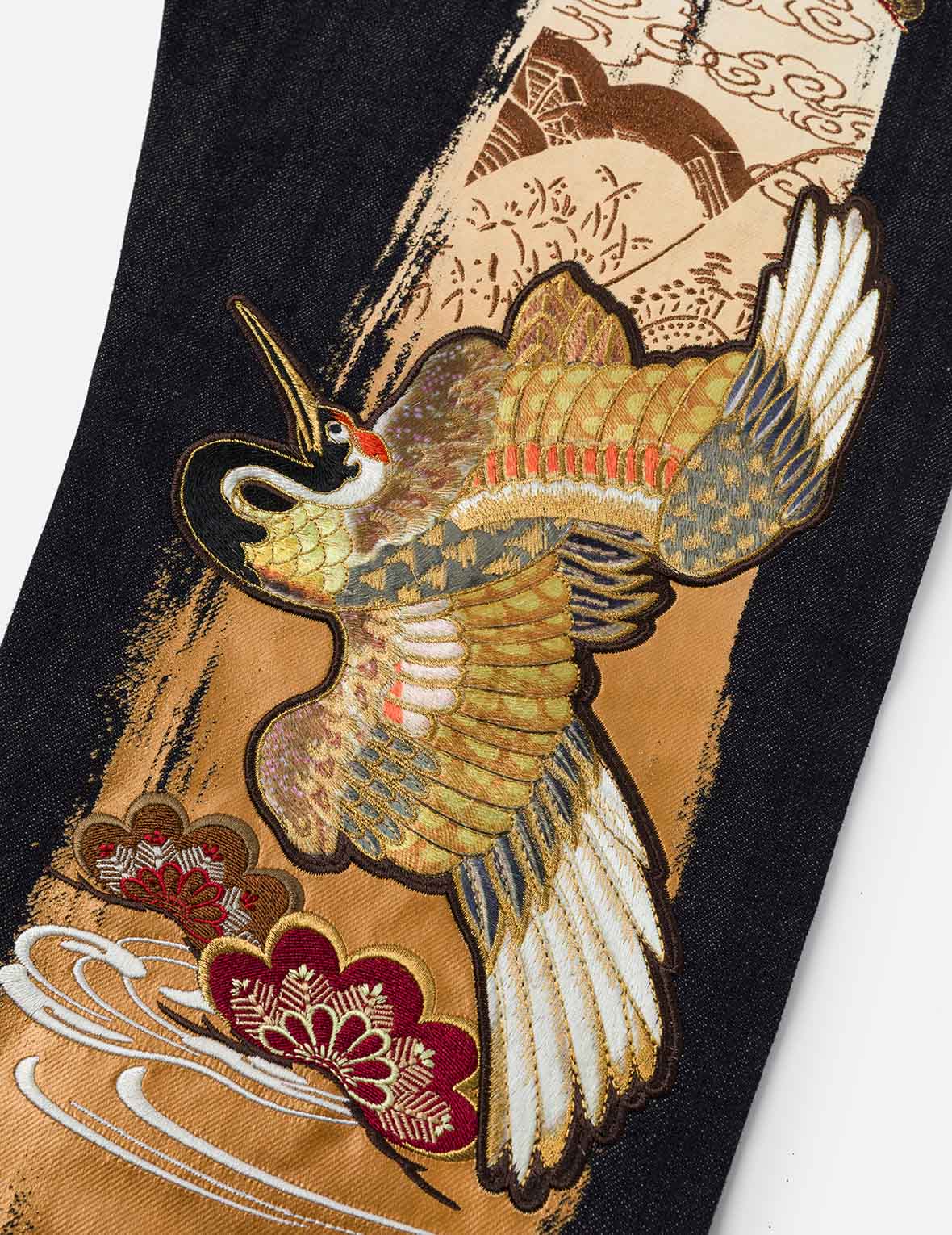 仙鶴報恩大M印花錐型牛仔褲