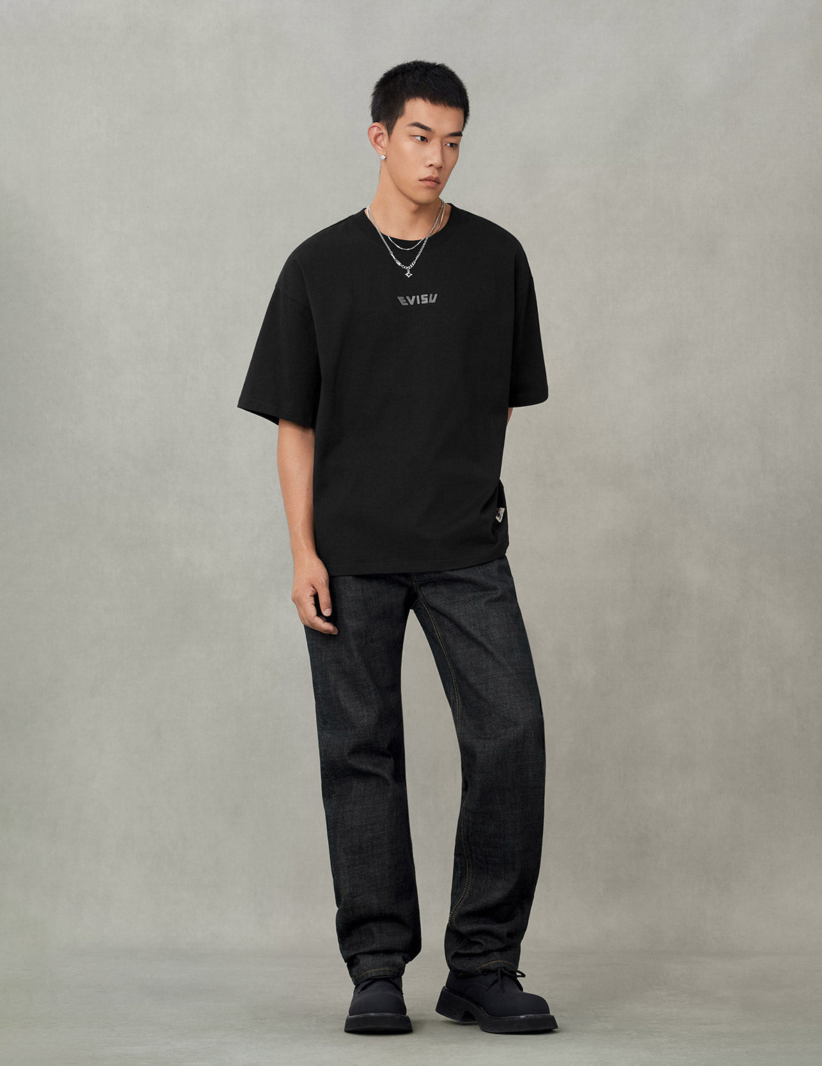 海鷗和日式寺廟刺繡常規牛仔褲 #2020