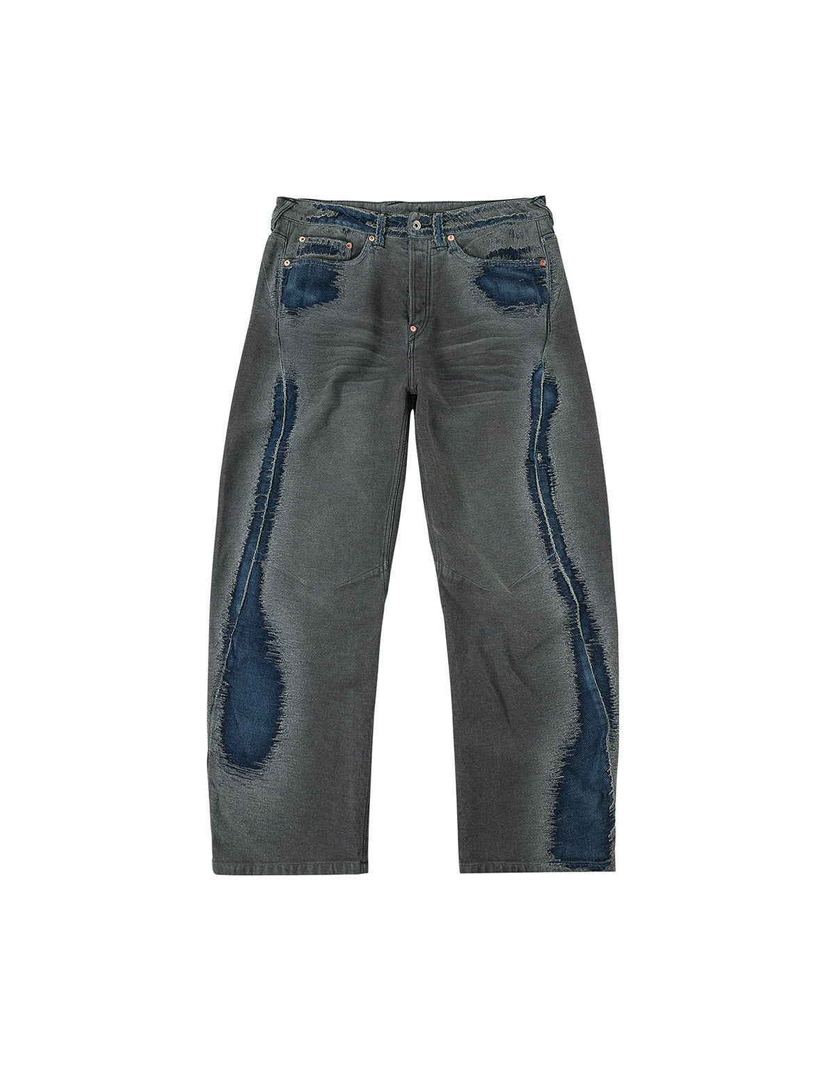 Washed Distressed Seagull Print 3D Cut Jeans