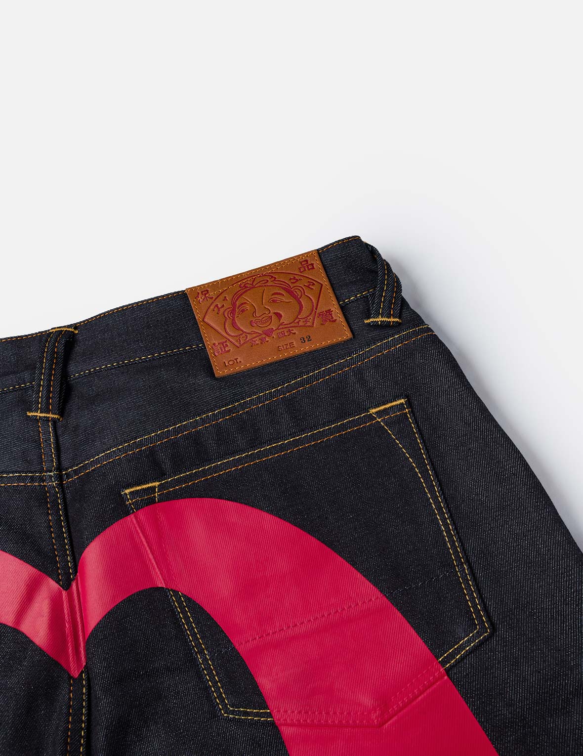 紅色大M印花寬鬆版型牛仔褲 #2038