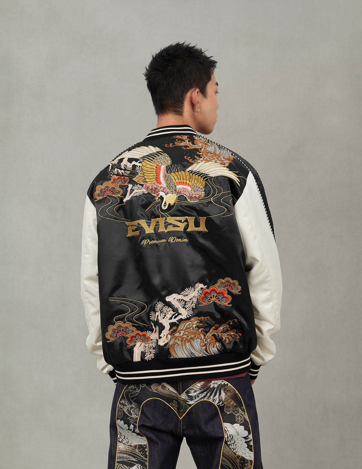 Crane Embroidery Regular Fit Souvenior Jacket