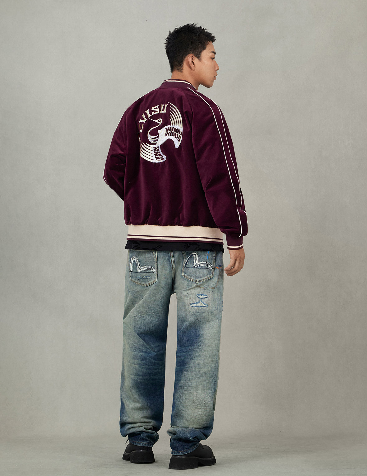 Crane and Logo Embroidery Regular Fit Reversible Bomber Jacket