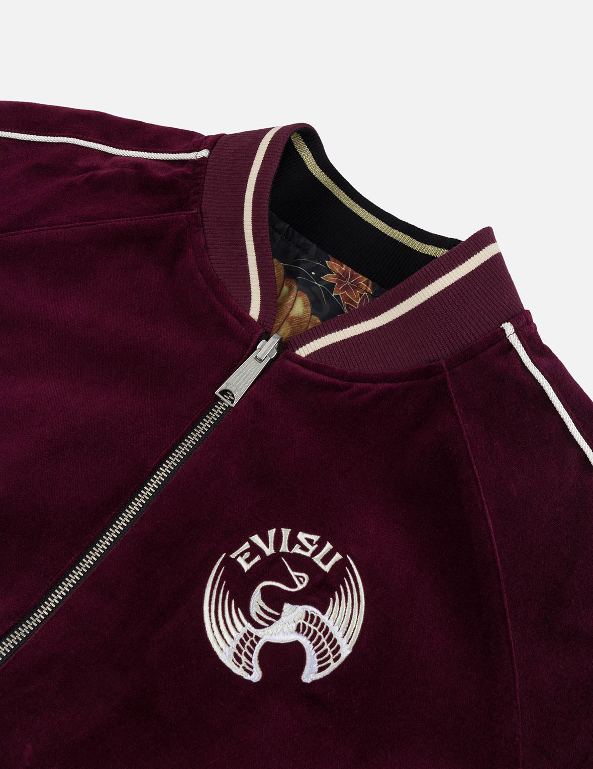 Crane and Logo Embroidery Regular Fit Reversible Bomber Jacket