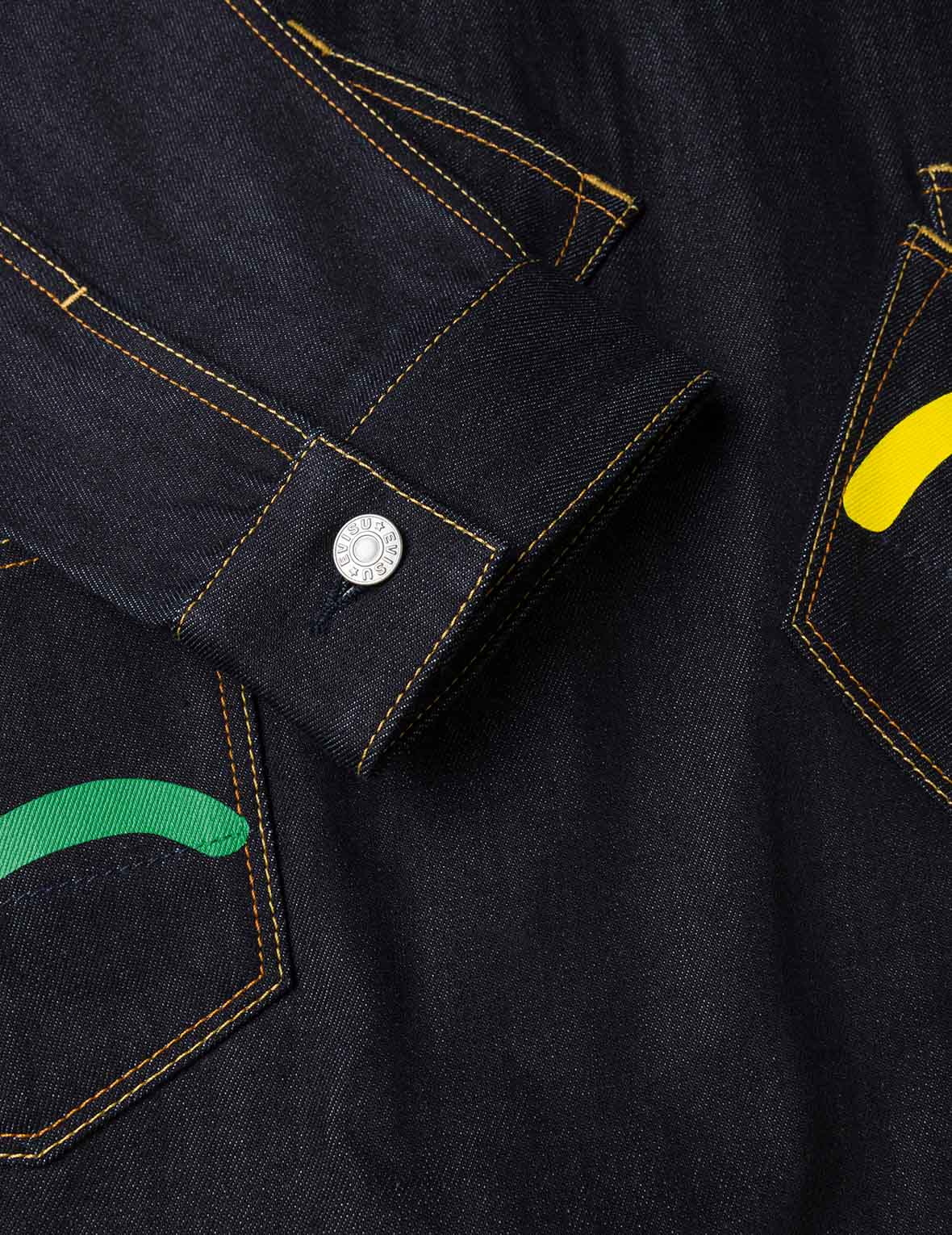 Seagull Print and Multi-Pocket Relax Fit Denim Jacket