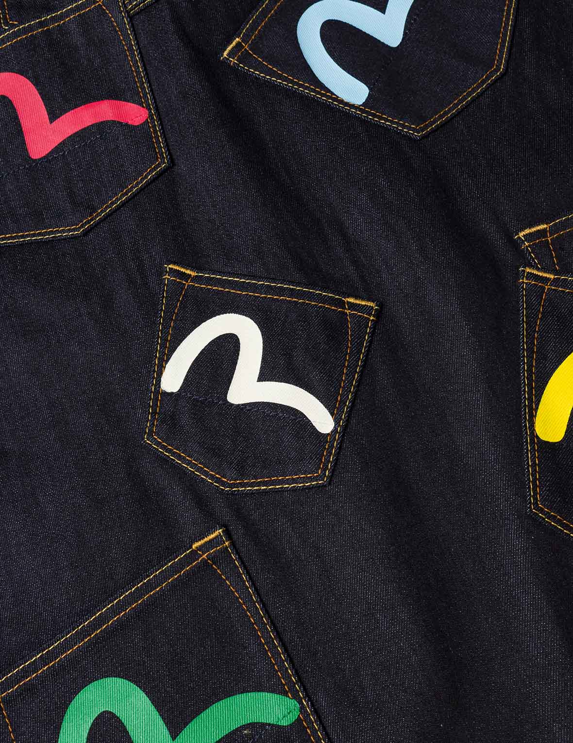 Seagull Print and Multi-Pocket Relax Fit Denim Jacket