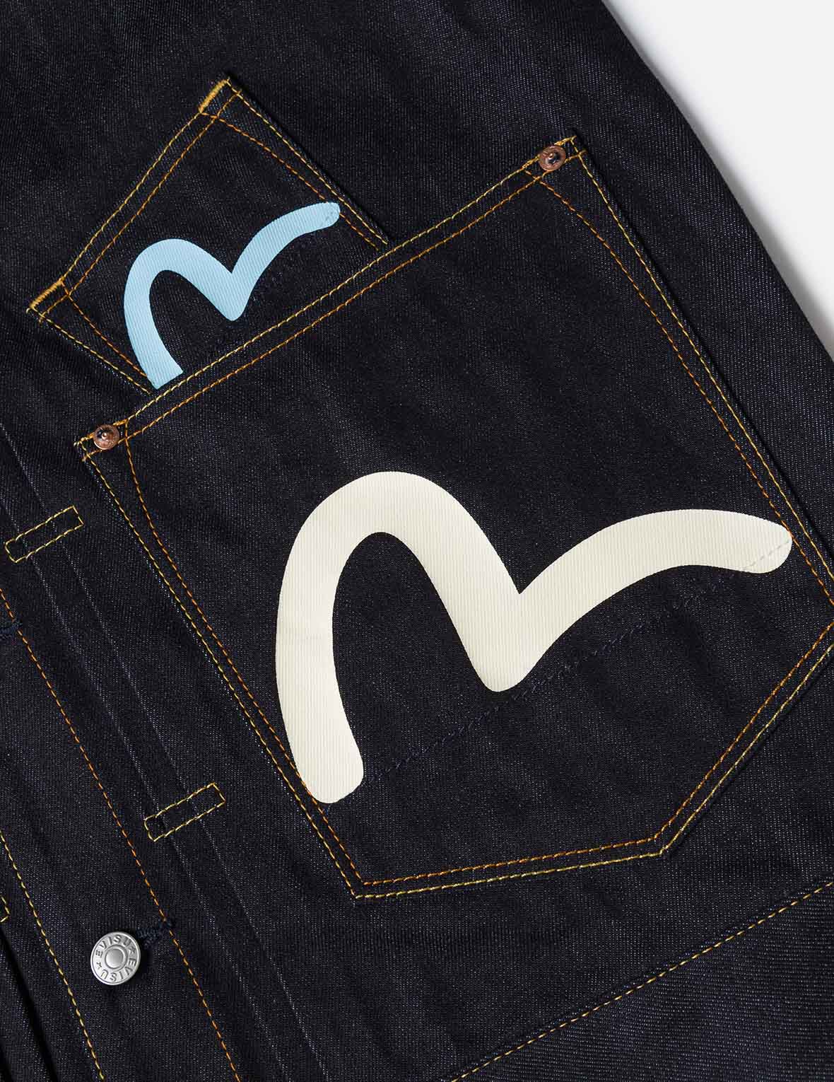 Seagull Print and Multi-Pocket Relax Fit Denim Jacket