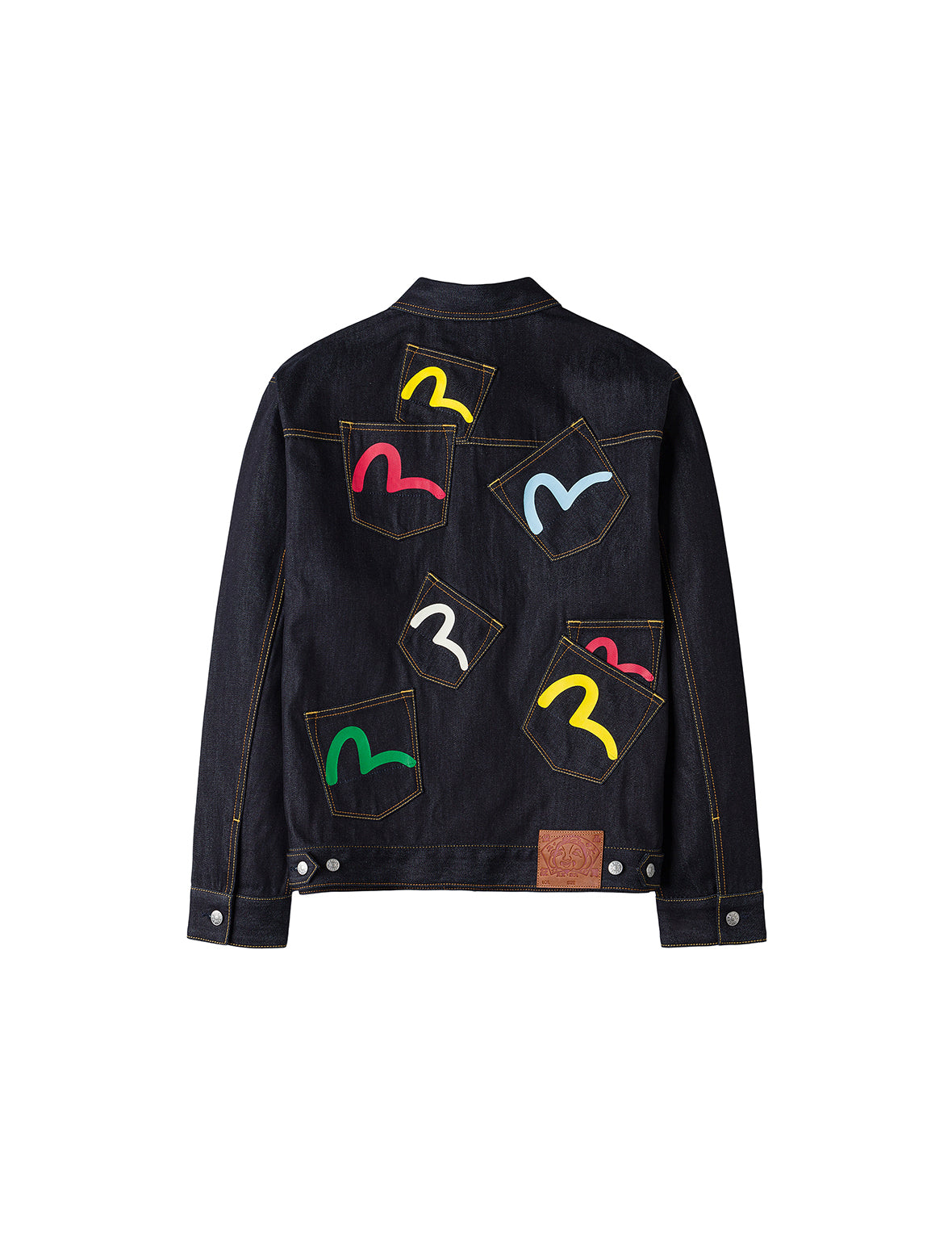 Seagull Print and Multi-Pocket Relax Fit Denim Jacket