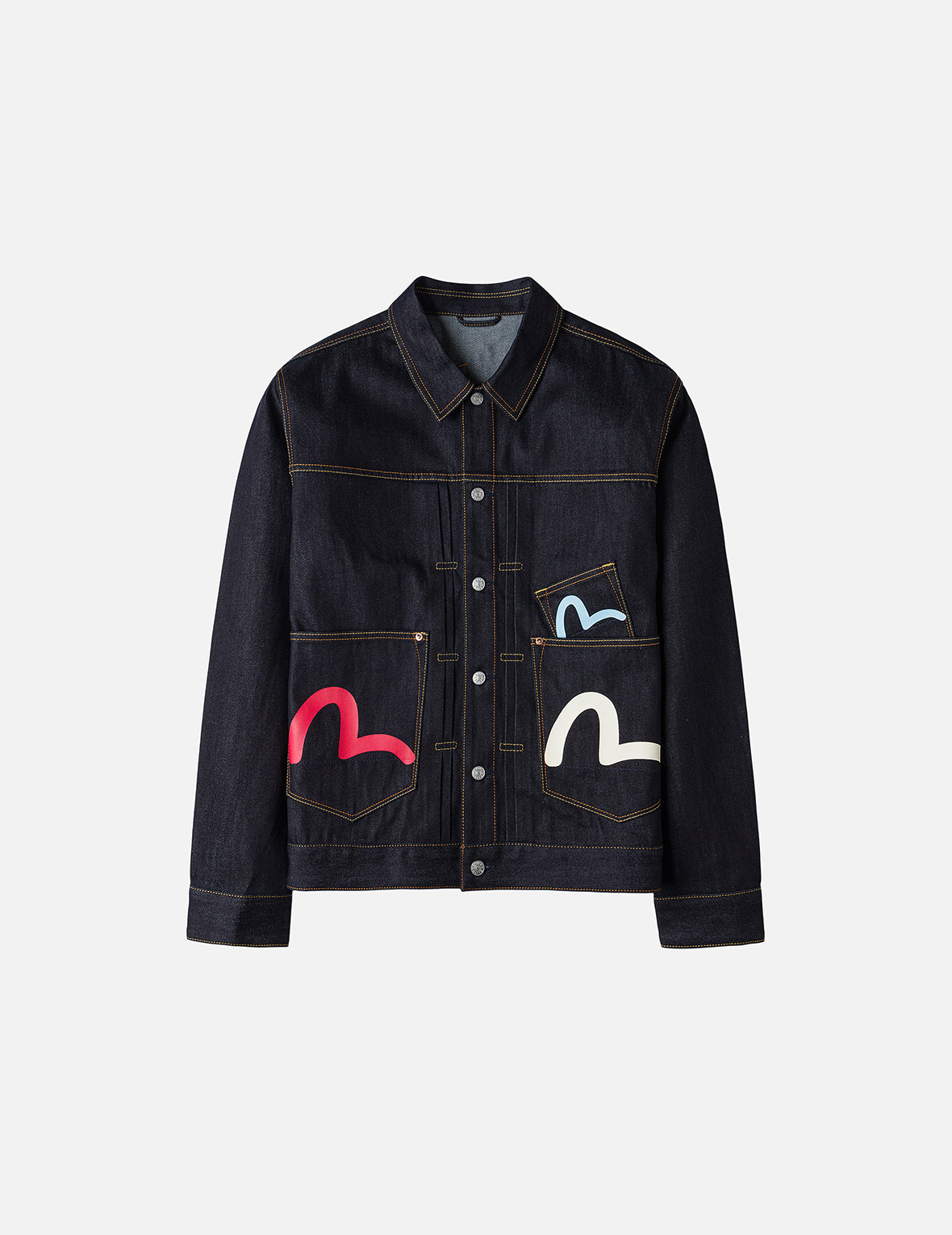 Seagull Print and Multi-Pocket Relax Fit Denim Jacket