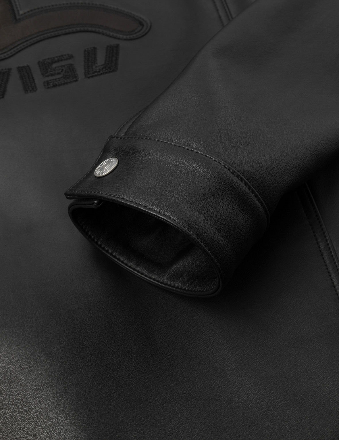 Logo and Seagull Embroidery Regular Fit Leather Jacket