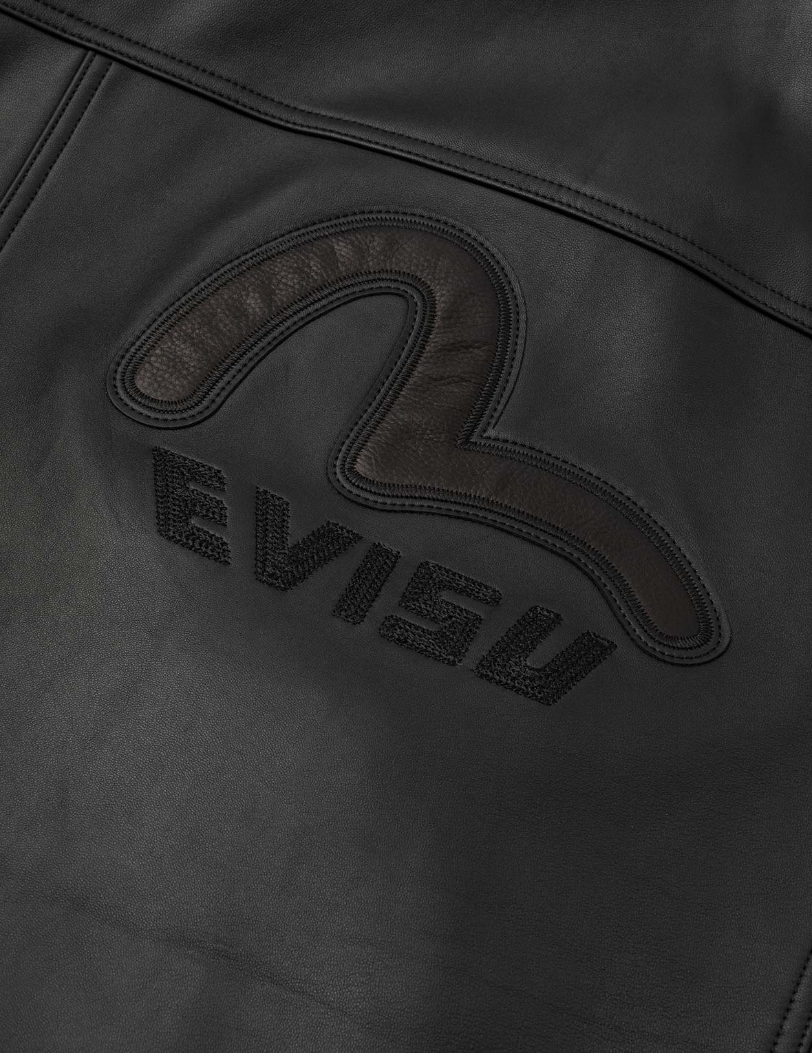 Logo and Seagull Embroidery Regular Fit Leather Jacket