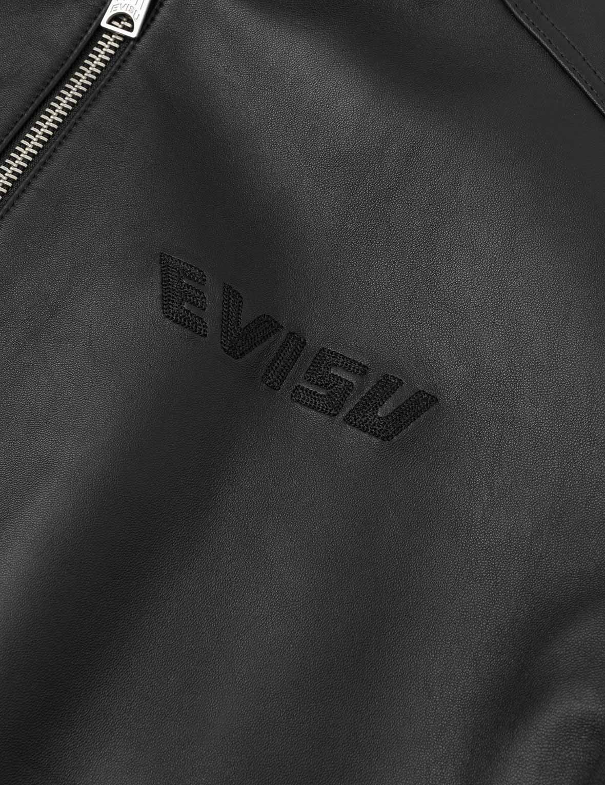 Logo and Seagull Embroidery Regular Fit Leather Jacket