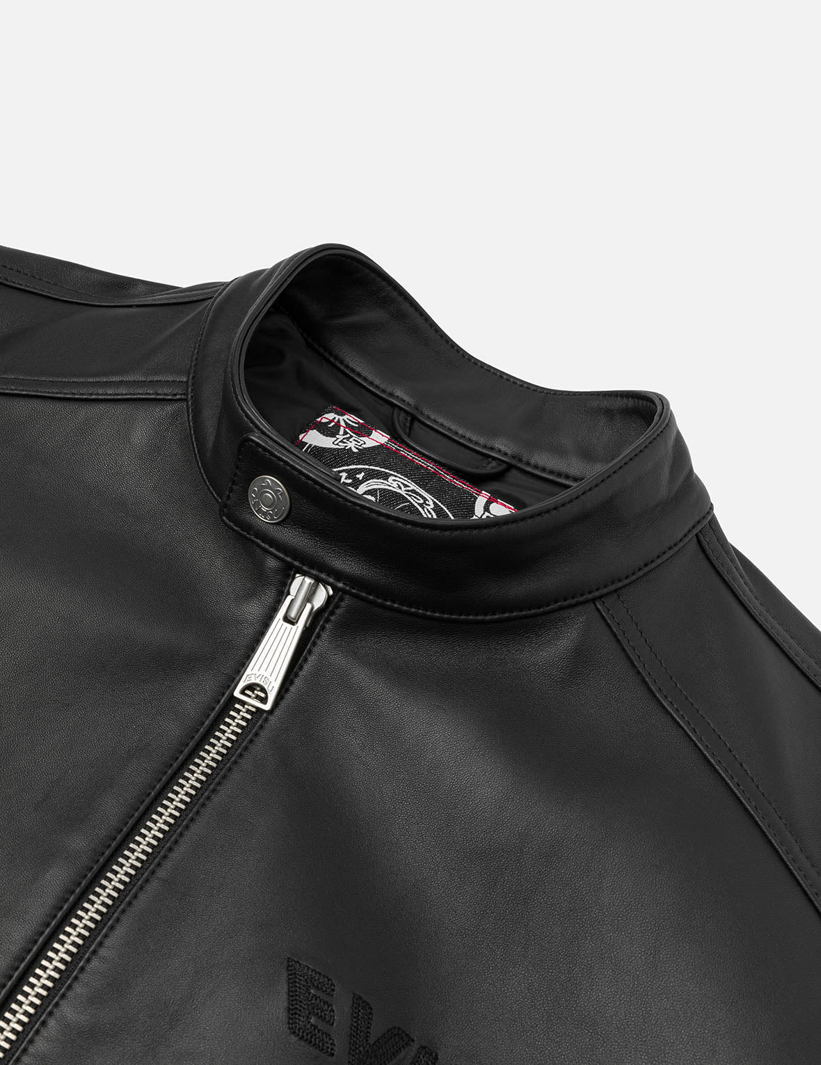 Logo and Seagull Embroidery Regular Fit Leather Jacket