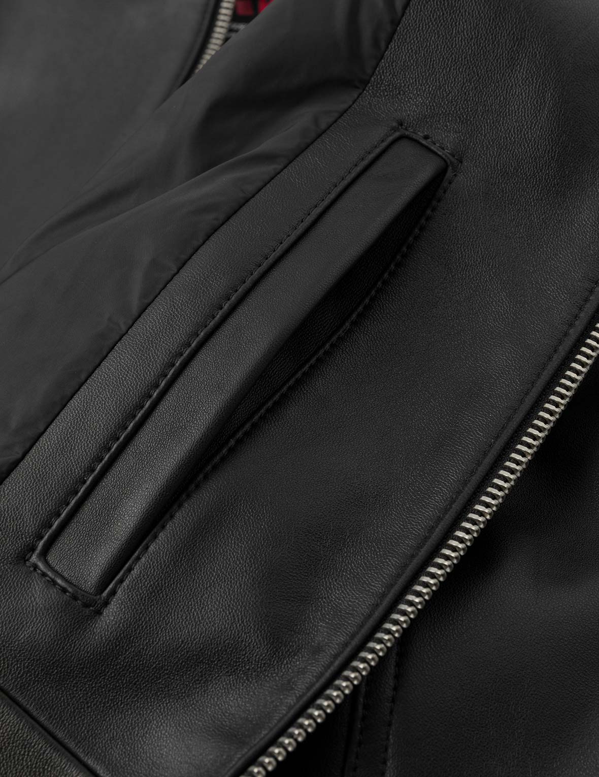 Logo and Seagull Embroidery Regular Fit Leather Jacket