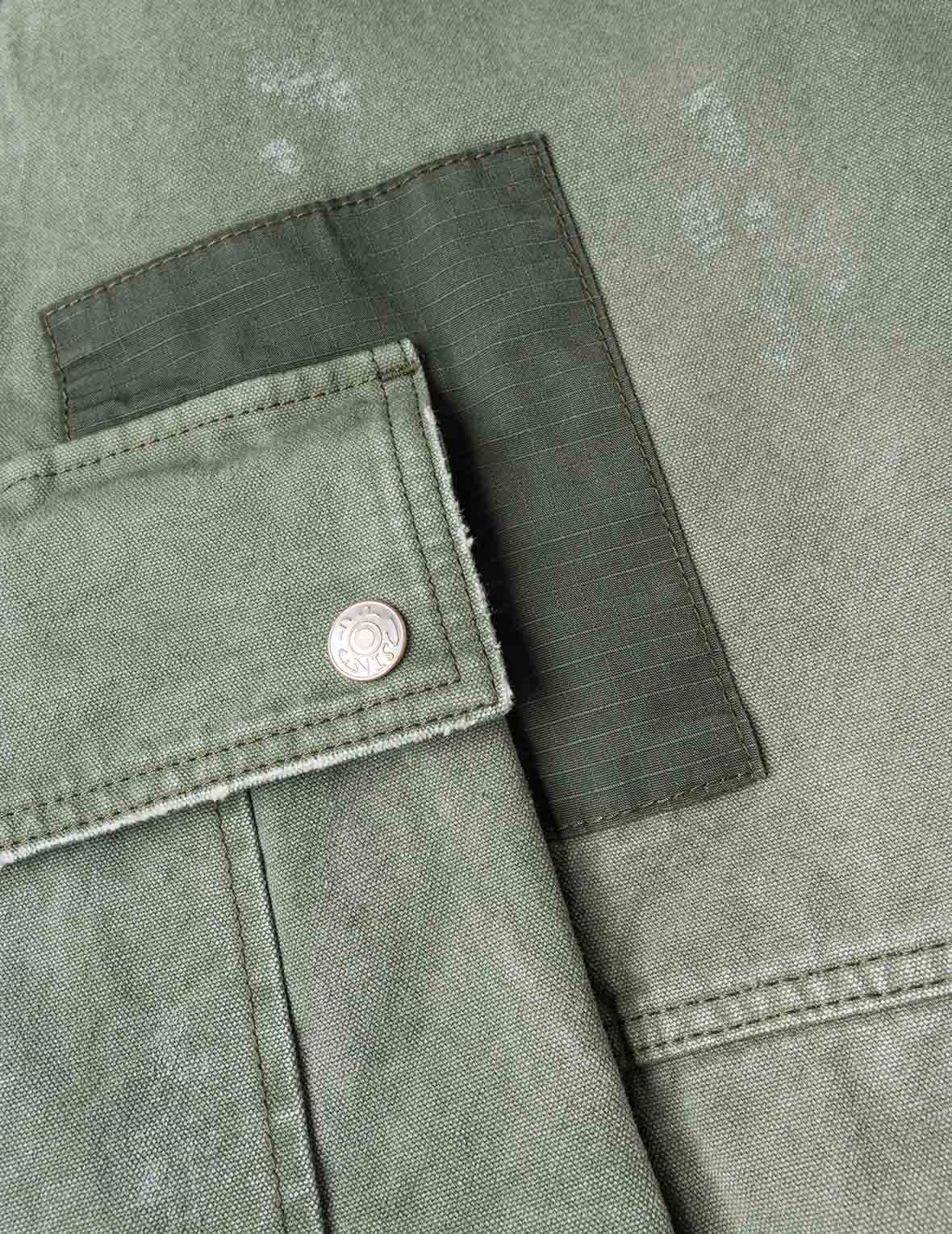 雙重海鷗印花寬版洗水梭織束口工裝褲