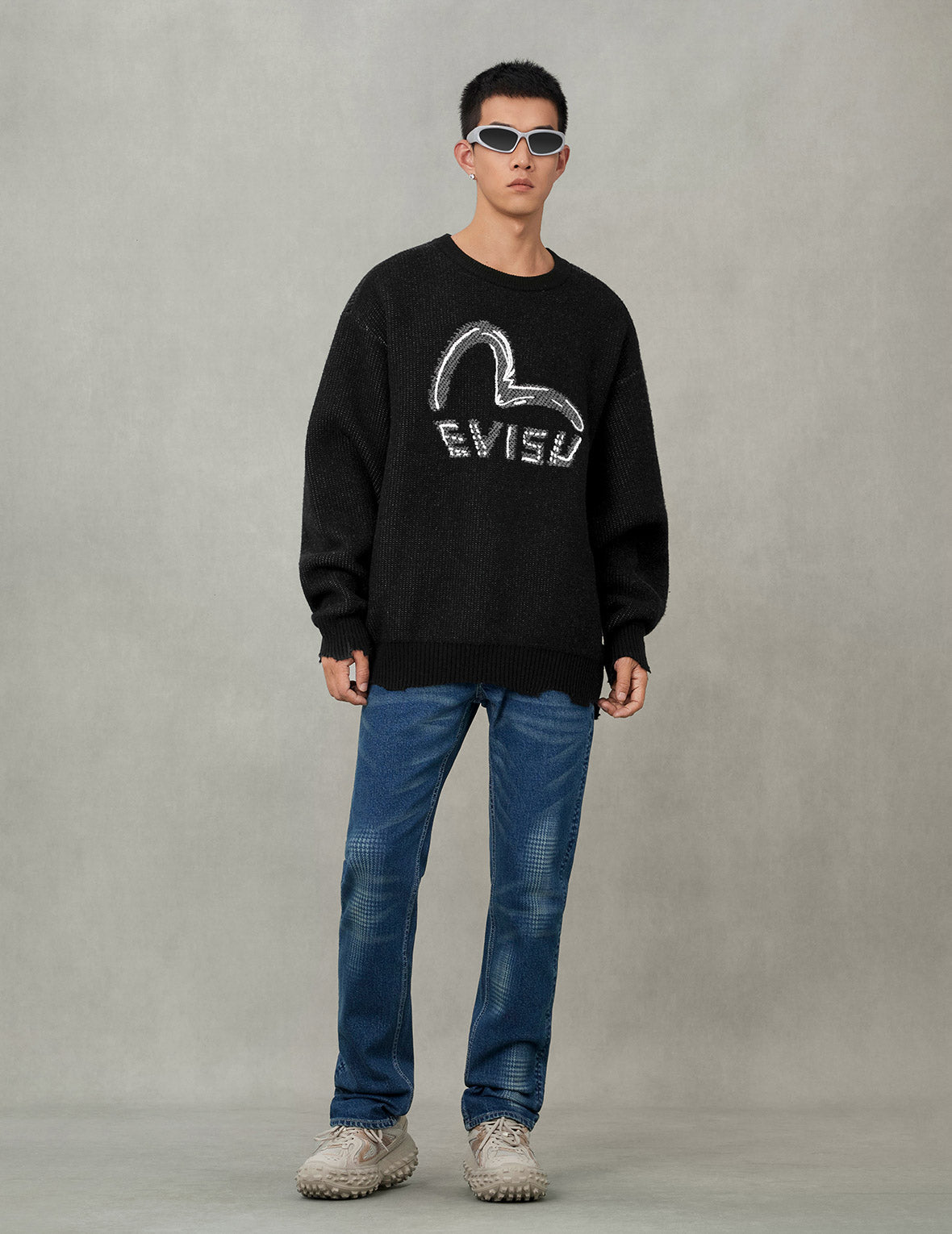 Seagull and Logo Intarsia Relax Fit Knitted Sweater