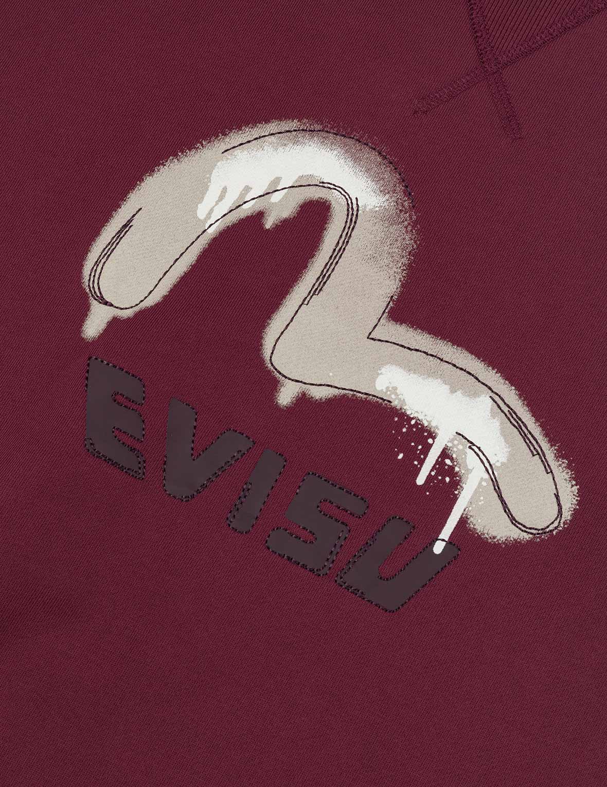 Graffiti Seagull Print and Sashiko Relax Fit Sweatshirt