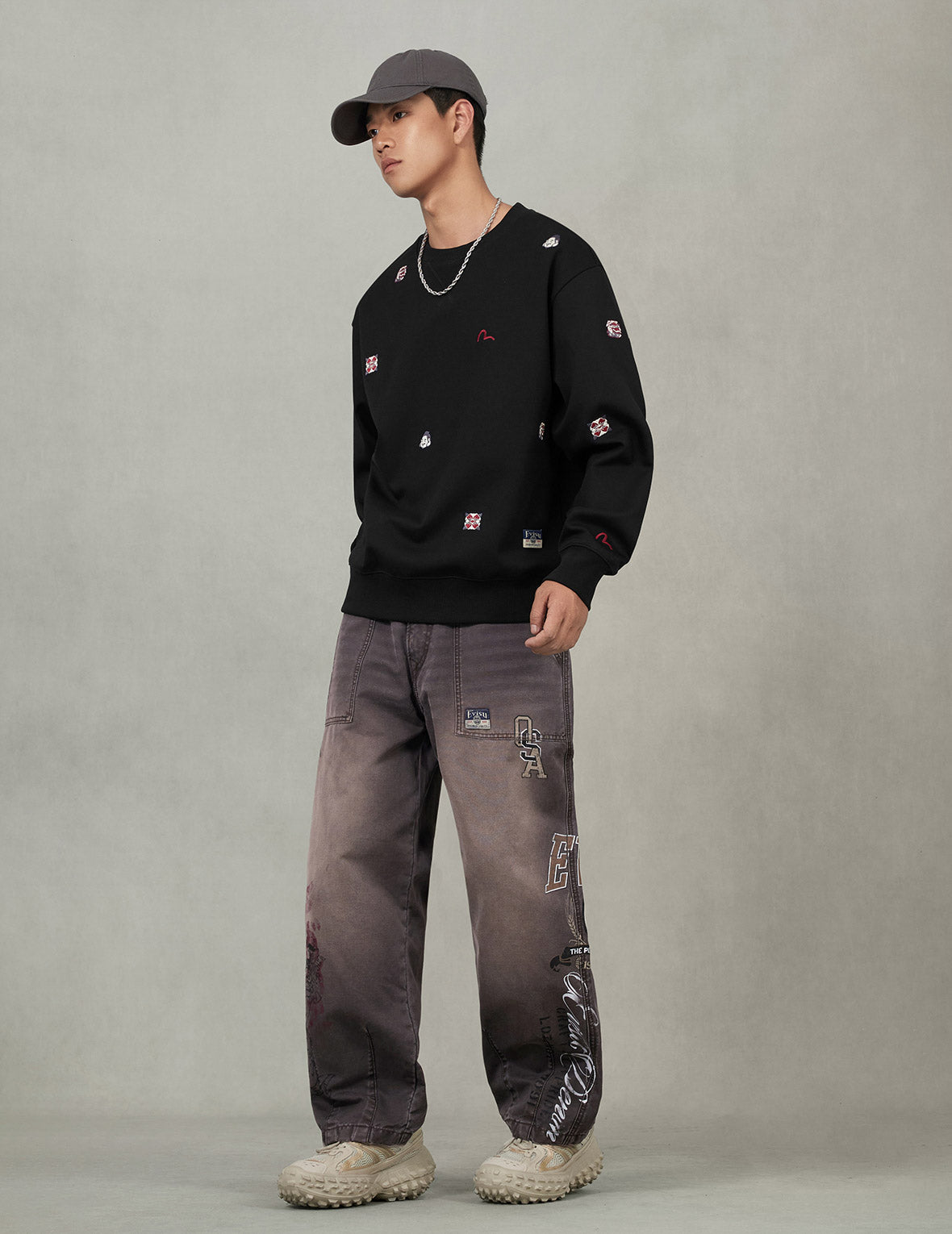 Allover Multi Logos Embroidery Relax Fit Sweatshirt