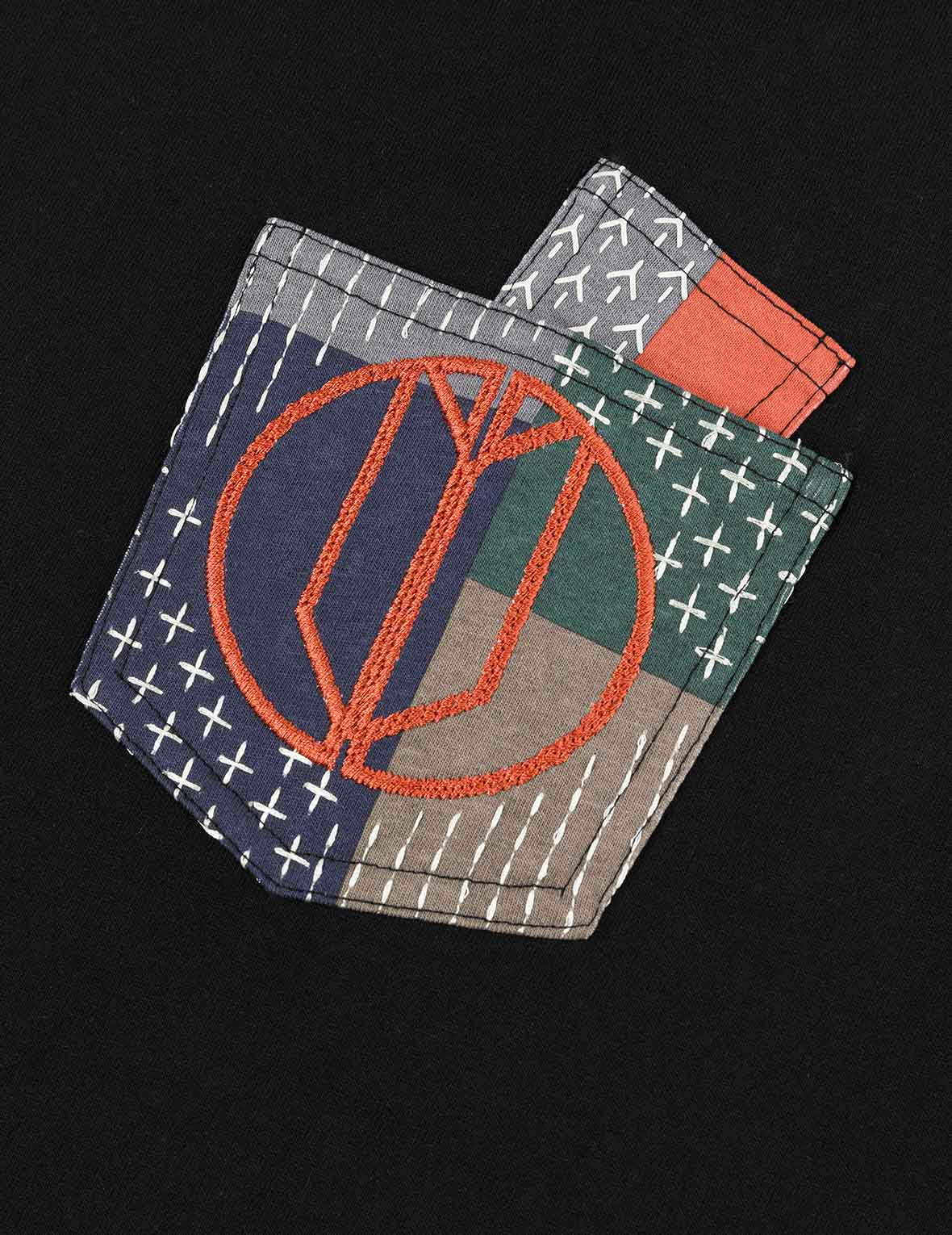 Multi-pocket Color Blocking Sashiko Loose Fit T-shirt