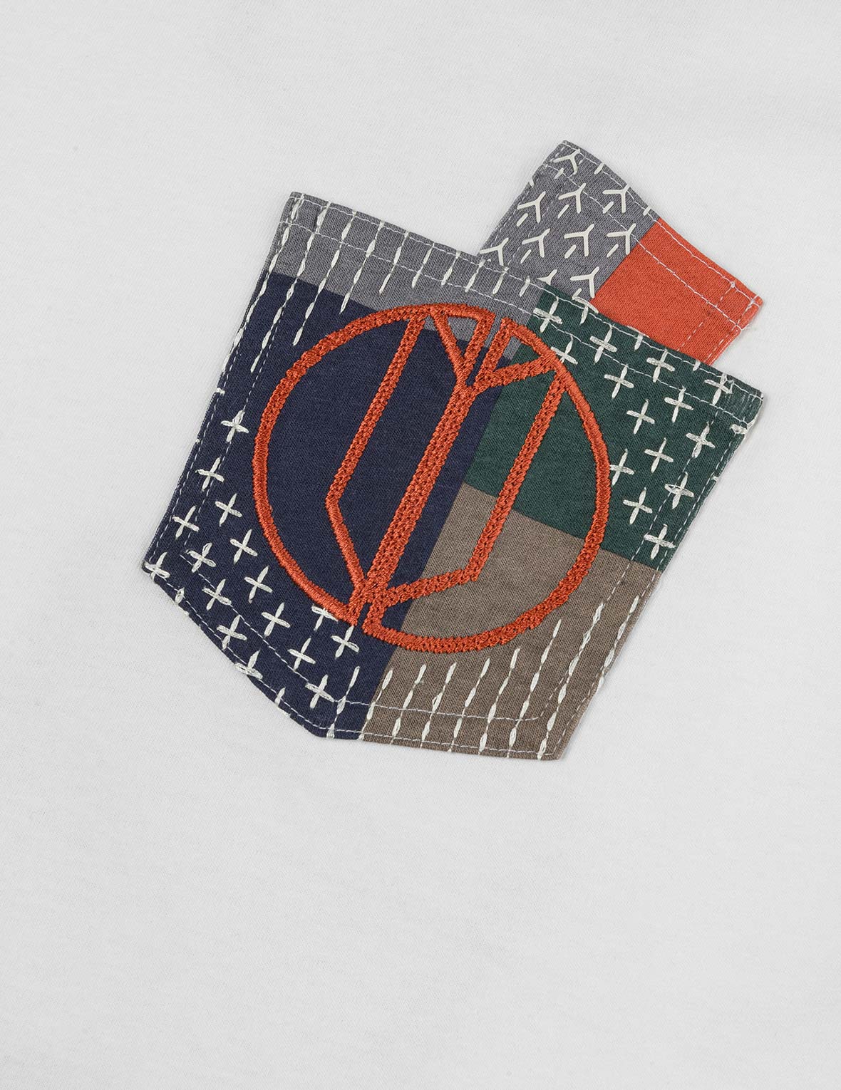 Multi-pocket Color Blocking Sashiko Loose Fit T-shirt